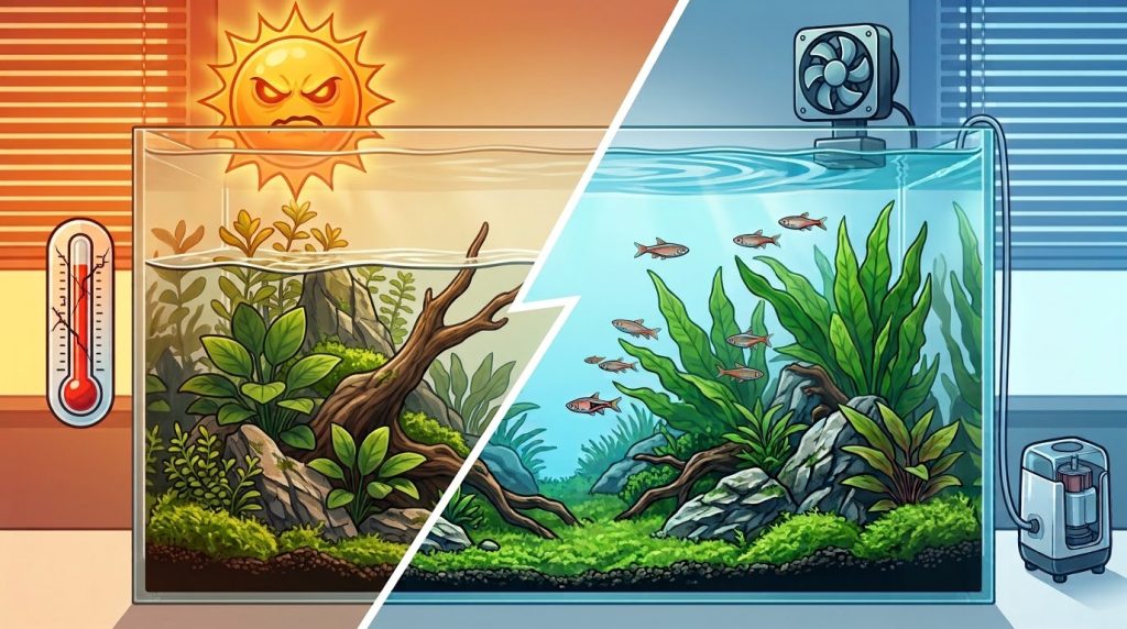 Aquarium-canicule-1024x572 5 astuces efficaces pour refroidir un aquarium pendant la canicule Aquariophilie 